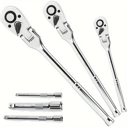 6 Piece Flex Ratchet Set 72-Tooth Swivel Wrench, 1/4", 3/8", 1/2" Drive