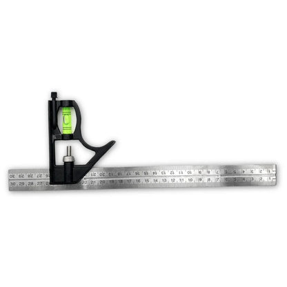 Supercraft 11.8" / 300mm Stainless Metric & Imperial Engineers Square Adjustable Combination Set Square + Spirit Level