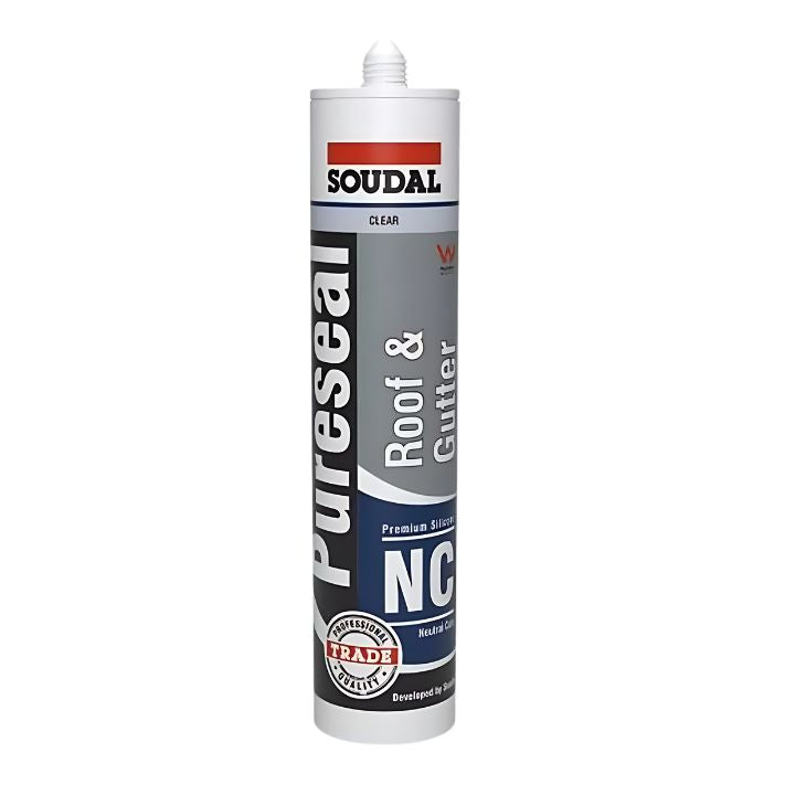 Soudal Pureseal Roof and Gutter Silicone, Clear 300ml 132663 (Box of 20)