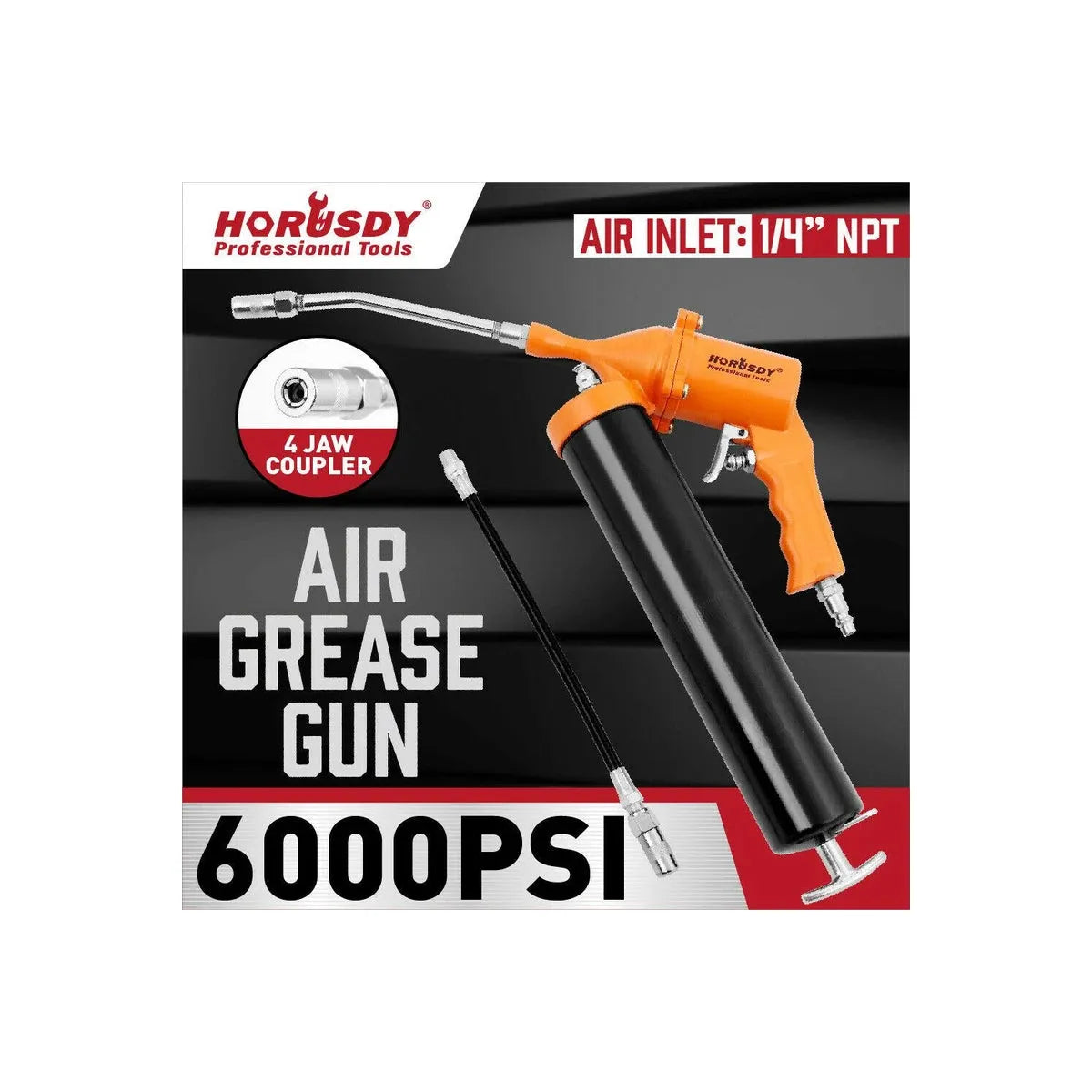 1/4" NPT Air Grease Gun Pneumatic 2400-6000PS Flexible Hose Extension Included