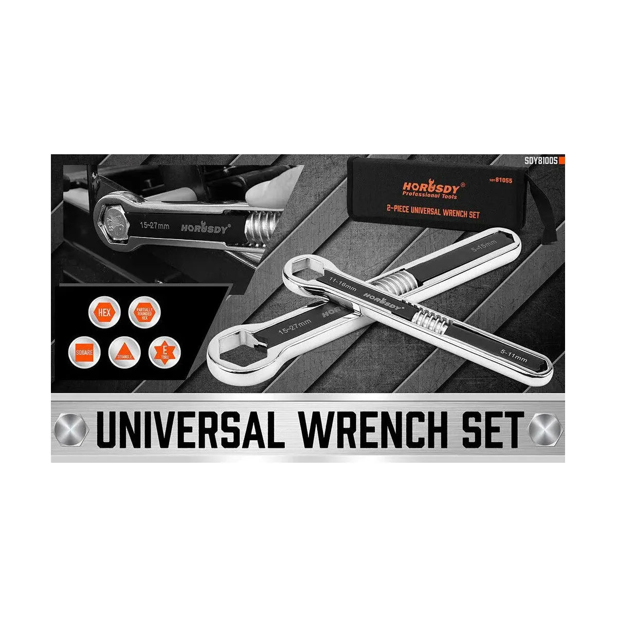 2Pcs Universal Wrench Set SAE & Metric Adjustable Spanner Hex E-Torx Triangle - South East Clearance Centre