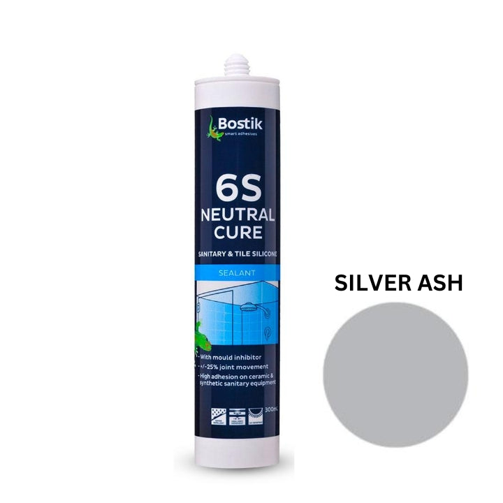 (Box of 20) Bostik 30608435 300ml 6S Neutral Cure Sanitary & Tile Silicone Sealant - Silver Ash