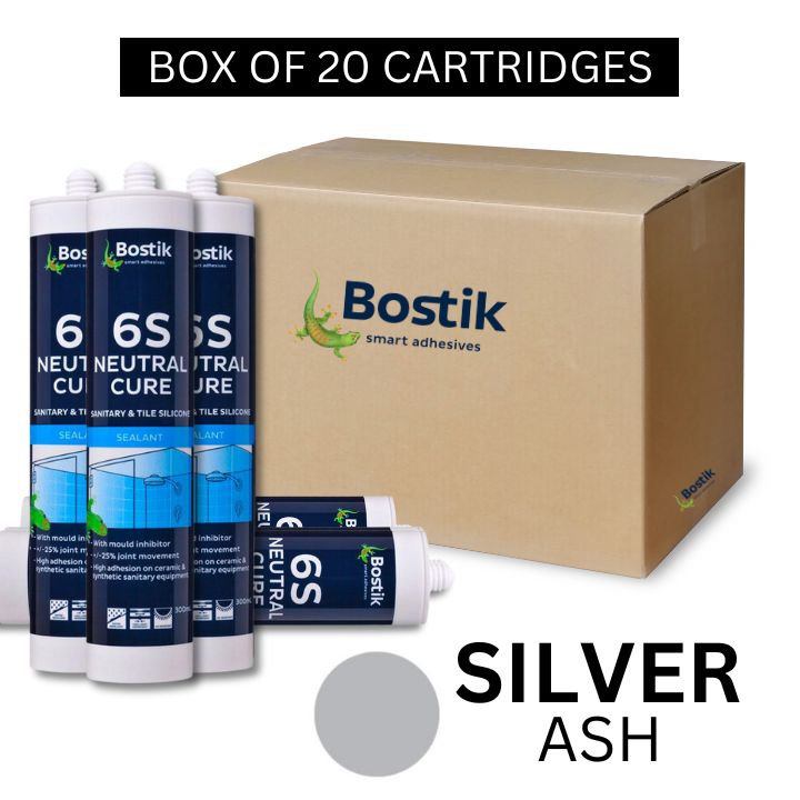 (Box of 20) Bostik 30608435 300ml 6S Neutral Cure Sanitary & Tile Silicone Sealant - Silver Ash