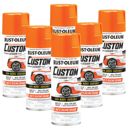 (6 Cans) Rust-Oleum Custom Premium Lacquer Paint, Matt Orange - 312g - South East Clearance Centre