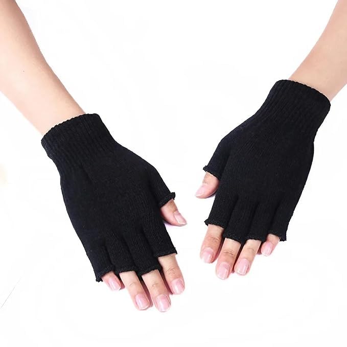 Black Knit Winter Fingerless Gloves