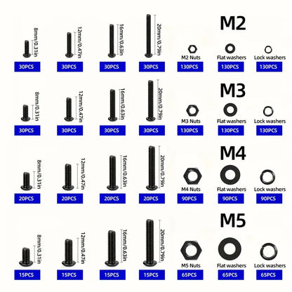 1625 Piece 10.9 Grade Alloy Steel Hex Button Head Socket Cap Screws Nut Washer Assortment Kit