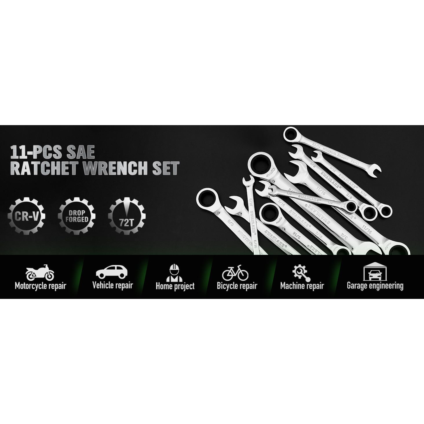 11 Piece Imperial Combination Ratchet Wrench Set