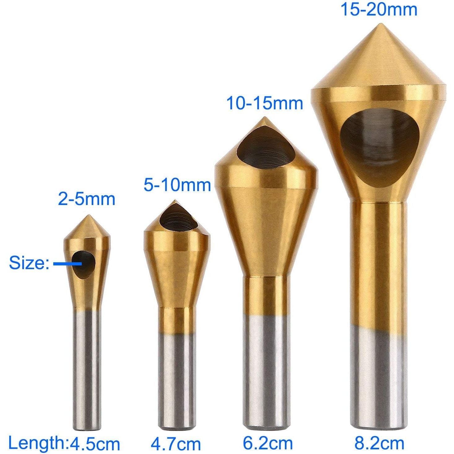 4 Piece Chamfer Countersink Deburring Drill Bit Set Crosshole Cutting Metal Tool Kit - South East Clearance Centre