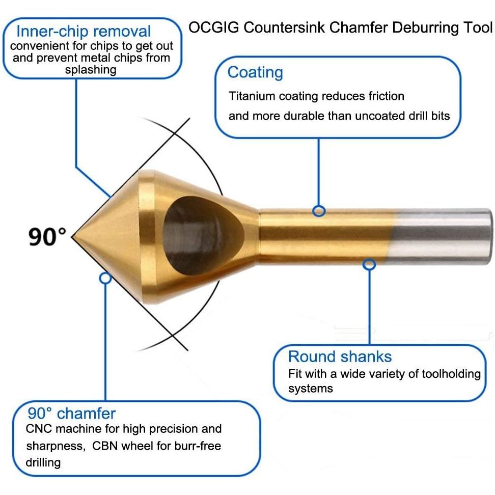 4 Piece Chamfer Countersink Deburring Drill Bit Set Crosshole Cutting Metal Tool Kit - South East Clearance Centre