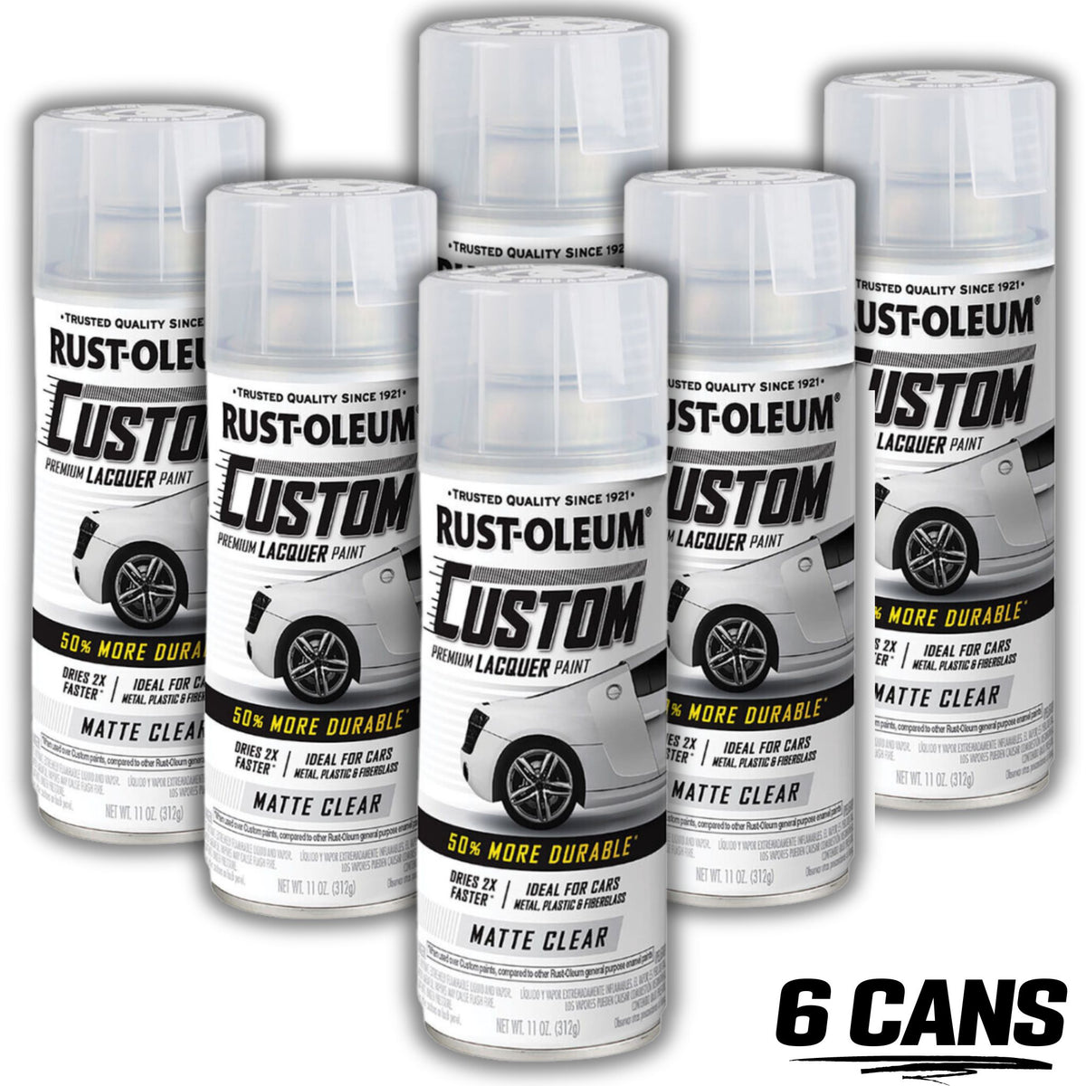 (6 cans) RustOleum Custom Premium Lacquer Paint, Matt Clear 312g