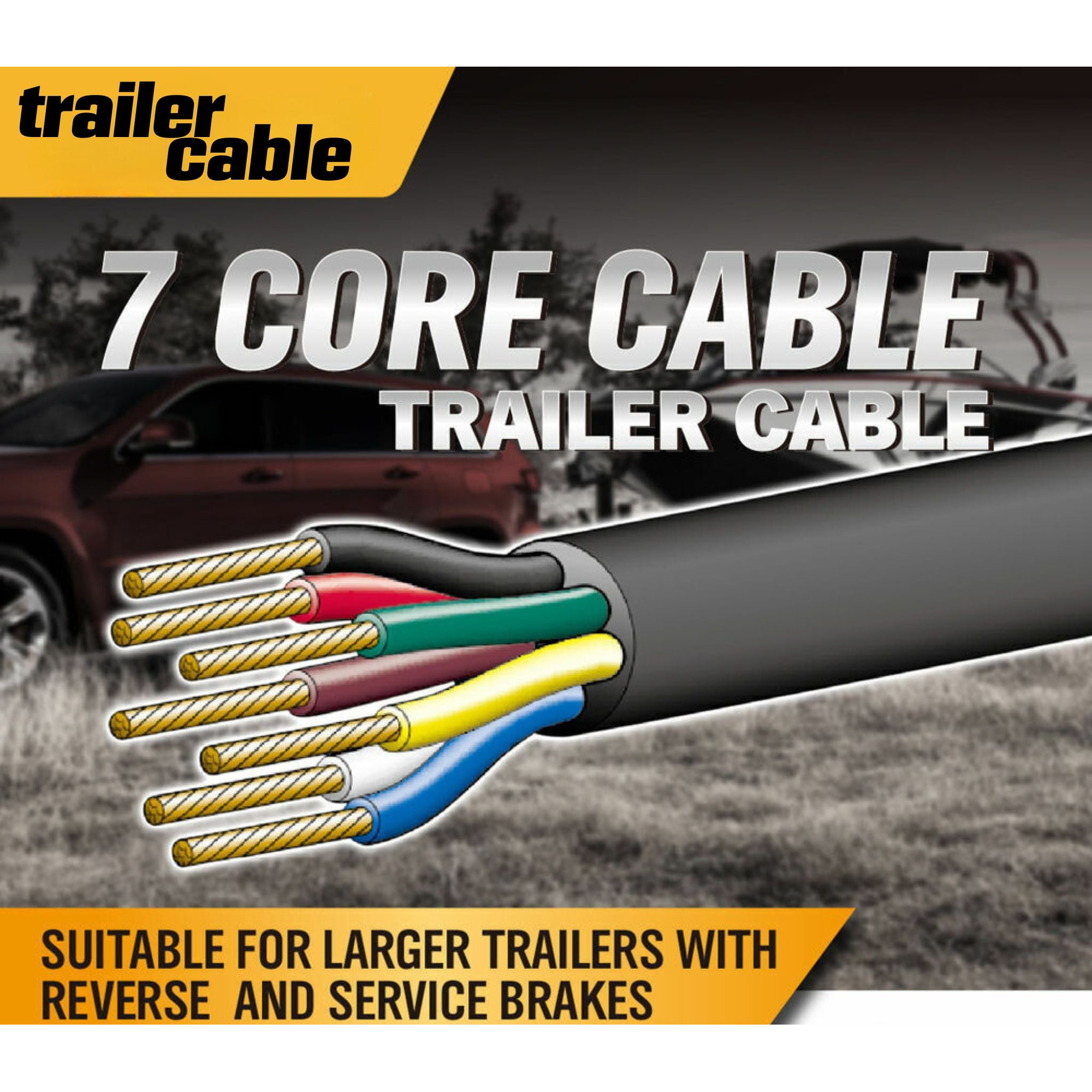 7 CORE TRAILER CABLE 50 Metres 5A 2.5MM BLACK (50 Metres)