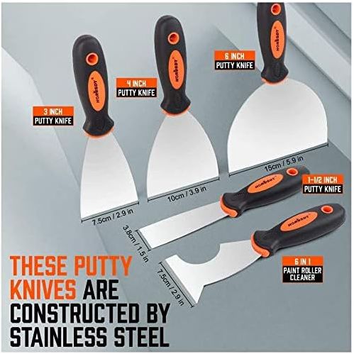 5 Piece Stainless Steel Putty Knife Set, Heavy Duty Painters Scrapers - South East Clearance Centre