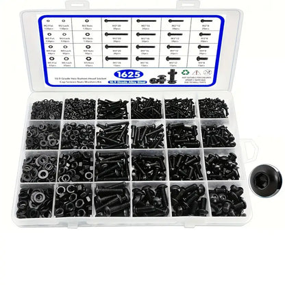 1625 Piece 10.9 Grade Alloy Steel Hex Button Head Socket Cap Screws Nut Washer Assortment Kit