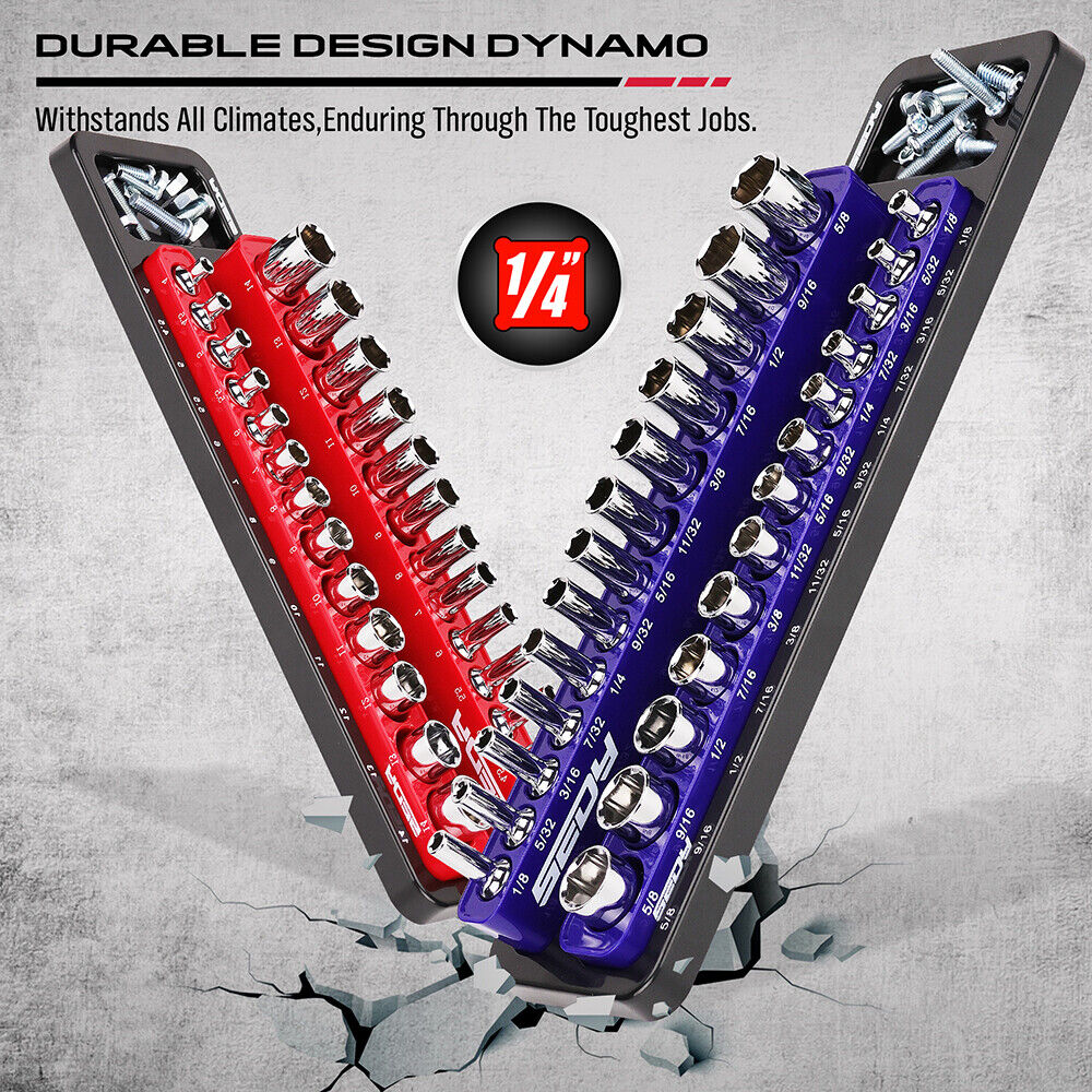 Magnetic Socket Holder Set - Detachable 1/4" Drive Metric & SAE Organizer - South East Clearance Centre