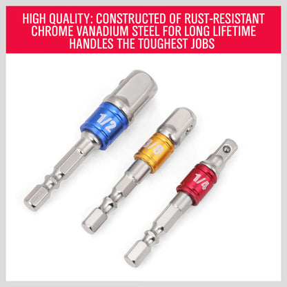 3Pc Socket Bit Adaptor Set Drill Nut Driver Power Extension Bars 1/4" 3/8" 1/2" - South East Clearance Centre