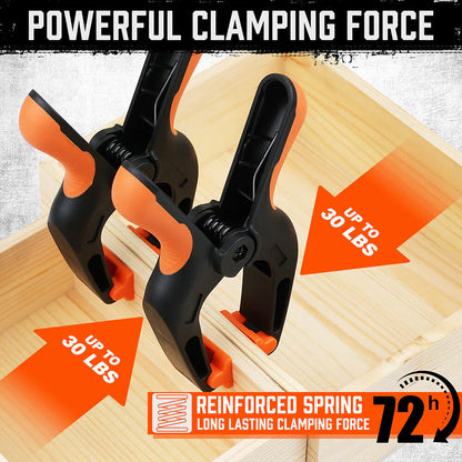 4 Piece,  7" Rubber Grip Nylon Spring Clamps - Durable DIY Woodworking Tools - South East Clearance Centre