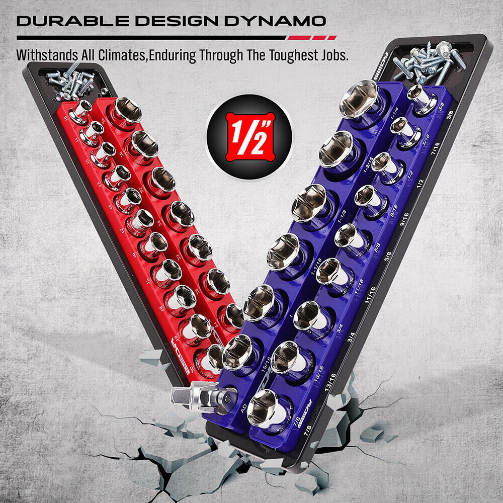 2Pc Magnetic Socket Organizer 1/2" Drive Metric SAE Sockets Storage Holder 35 Slots - South East Clearance Centre