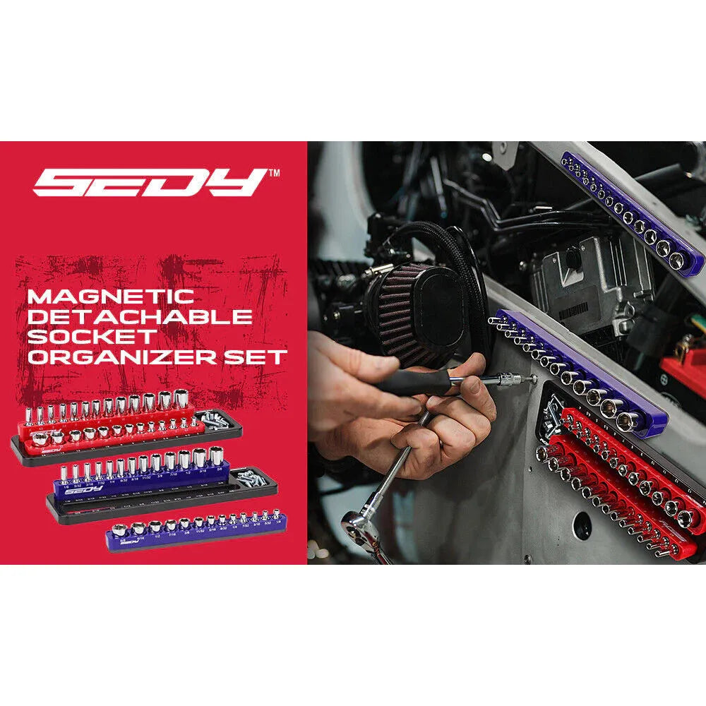 Magnetic Socket Holder Set - Detachable 1/4" Drive Metric & SAE Organizer - South East Clearance Centre