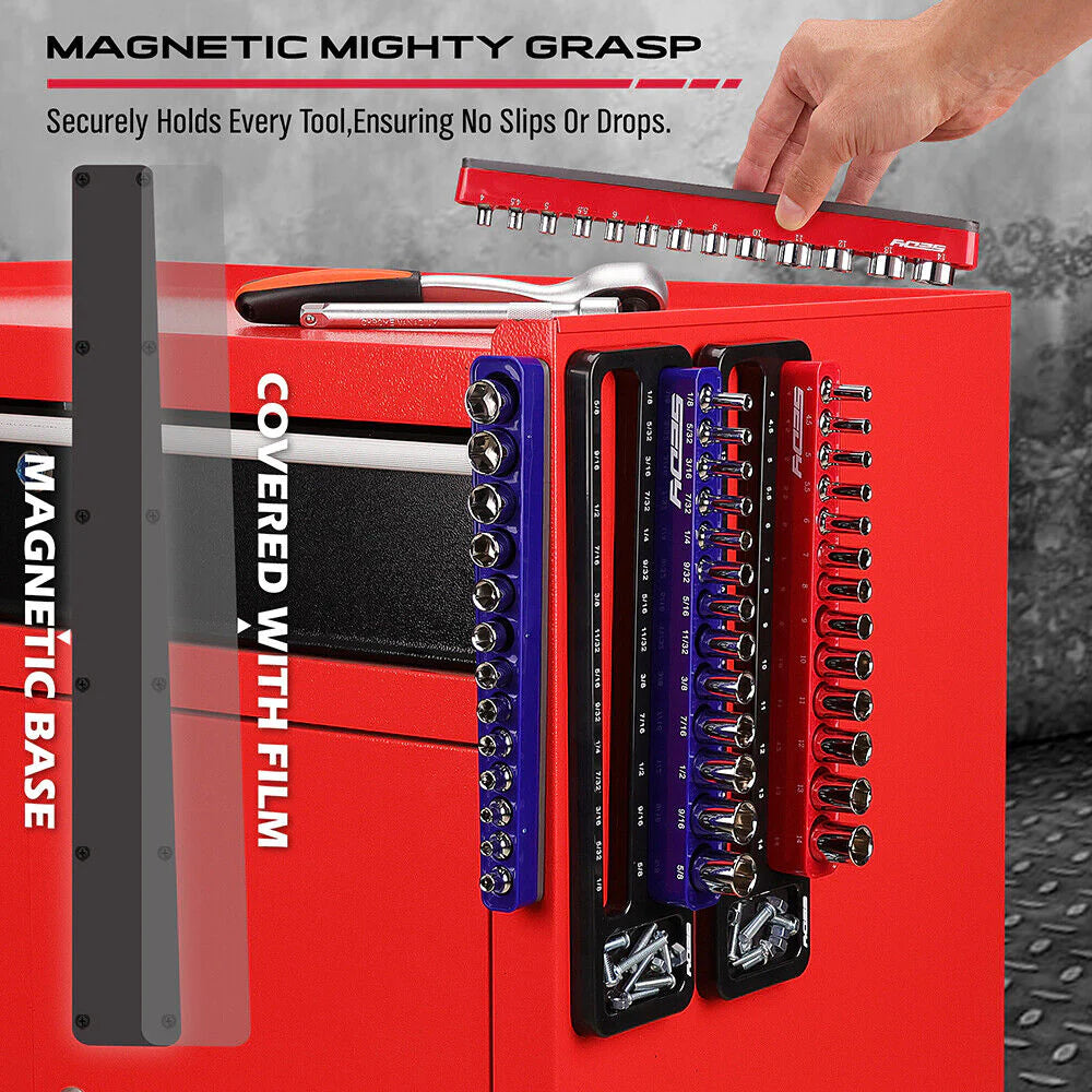 Magnetic Socket Holder Set - Detachable 1/4" Drive Metric & SAE Organizer - South East Clearance Centre