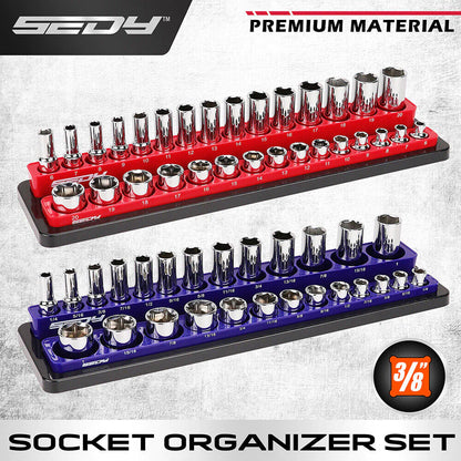 2Pc Magnetic Socket Organizer for 3/8" Drive - Detachable Metric & SAE Storage Holder - South East Clearance Centre