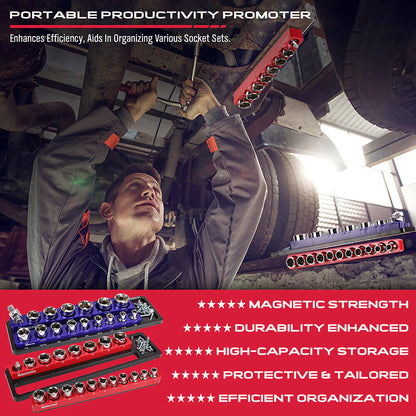 2Pc Magnetic Socket Organizer 1/2" Drive Metric SAE Sockets Storage Holder 35 Slots - South East Clearance Centre