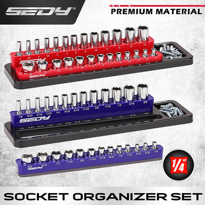 Magnetic Socket Holder Set - Detachable 1/4" Drive Metric & SAE Organizer - South East Clearance Centre