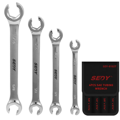 4 Piece Imperial Flare Nut Tubing Wrench Set, SAE Imperial, Offset Head