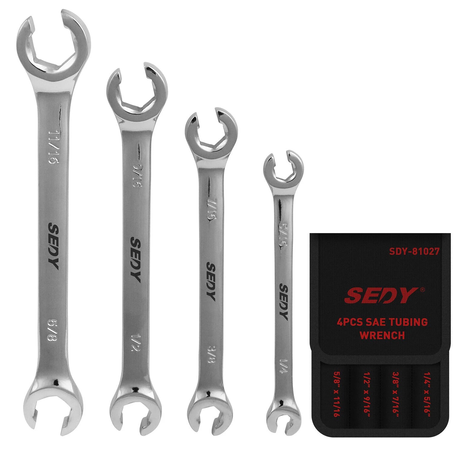 4 Piece Imperial Flare Nut Tubing Wrench Set, SAE Imperial, Offset Head