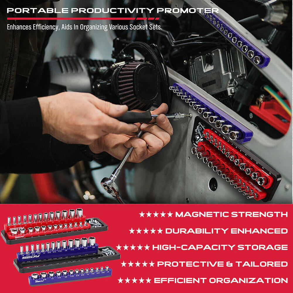 Magnetic Socket Holder Set - Detachable 1/4" Drive Metric & SAE Organizer - South East Clearance Centre