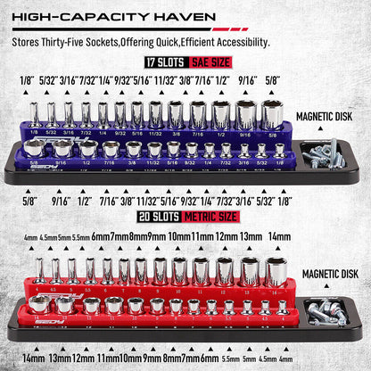 Magnetic Socket Holder Set - Detachable 1/4" Drive Metric & SAE Organizer - South East Clearance Centre