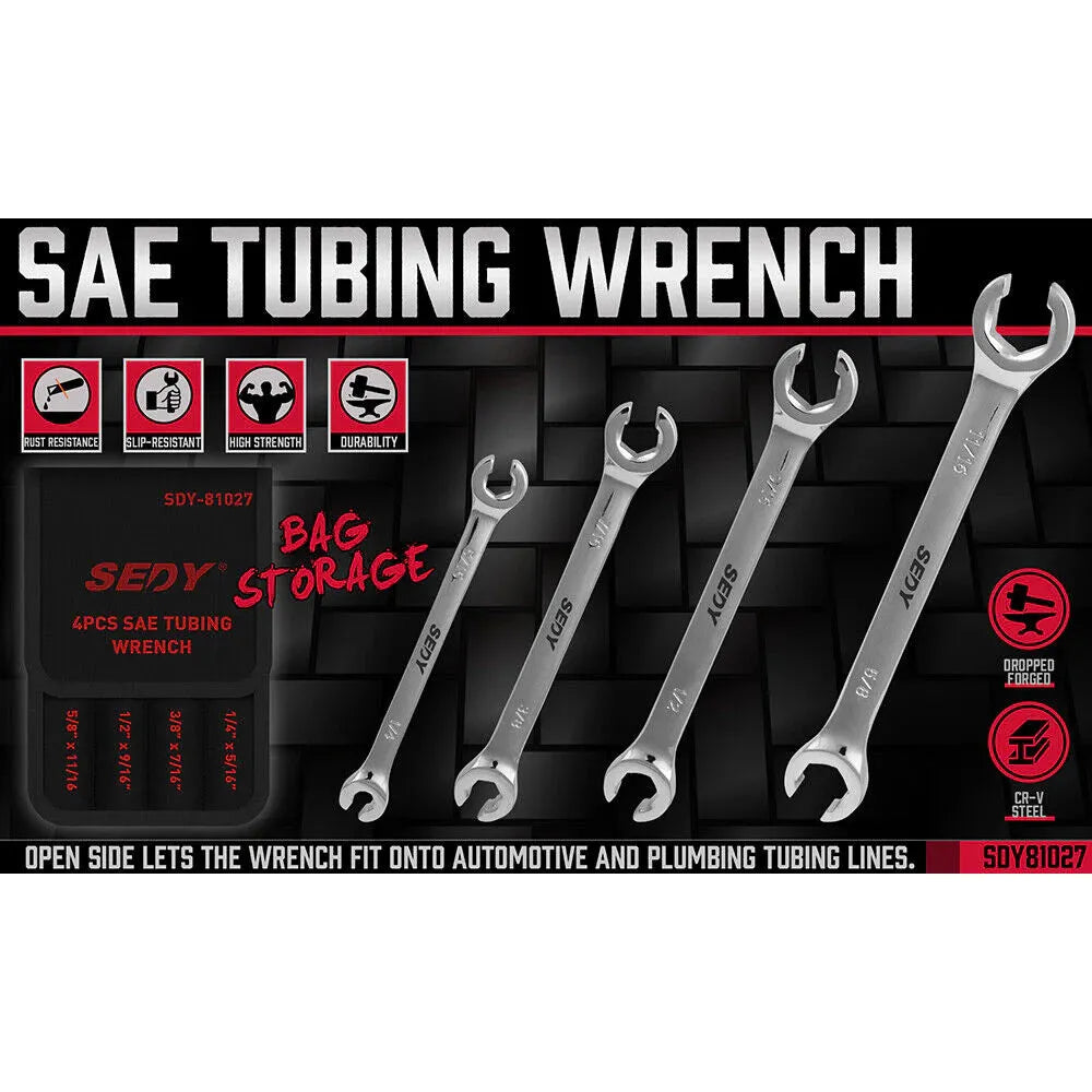 4 Piece Imperial Flare Nut Tubing Wrench Set, SAE Imperial, Offset Head