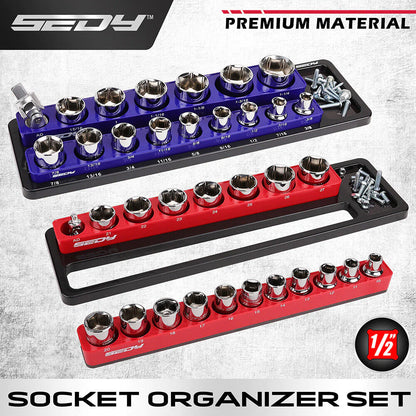 2Pc Magnetic Socket Organizer 1/2" Drive Metric SAE Sockets Storage Holder 35 Slots - South East Clearance Centre