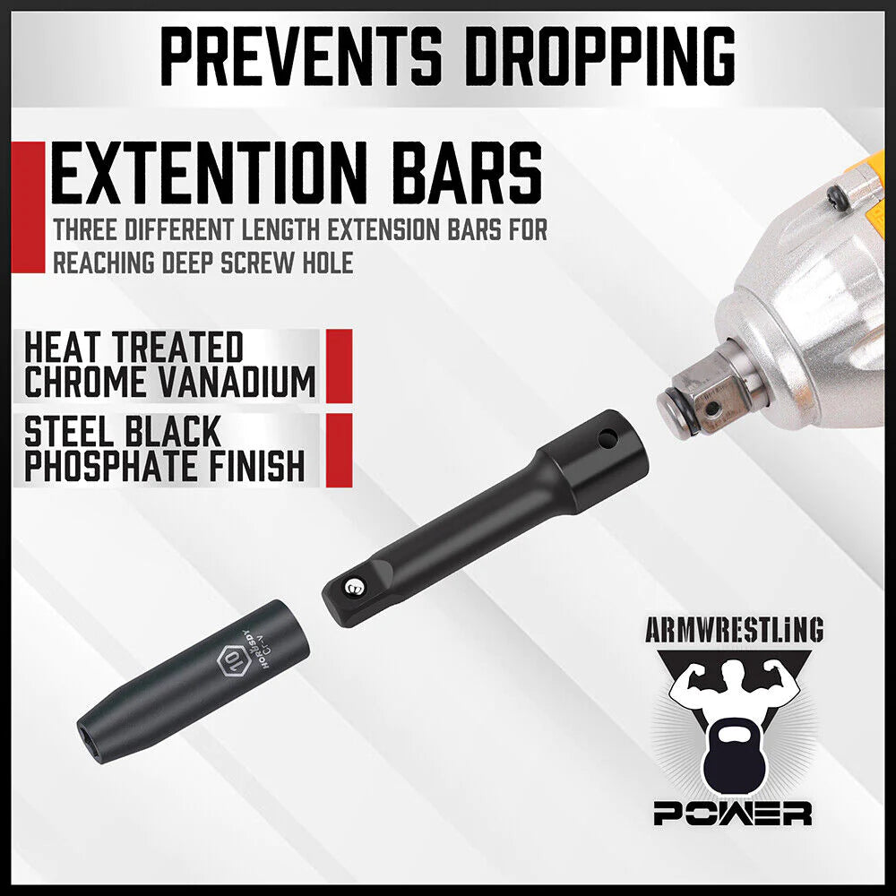 9 Piece Extension Bar Set | 1/4", 3/8" & 1/2" Drive Socket Extension - South East Clearance Centre