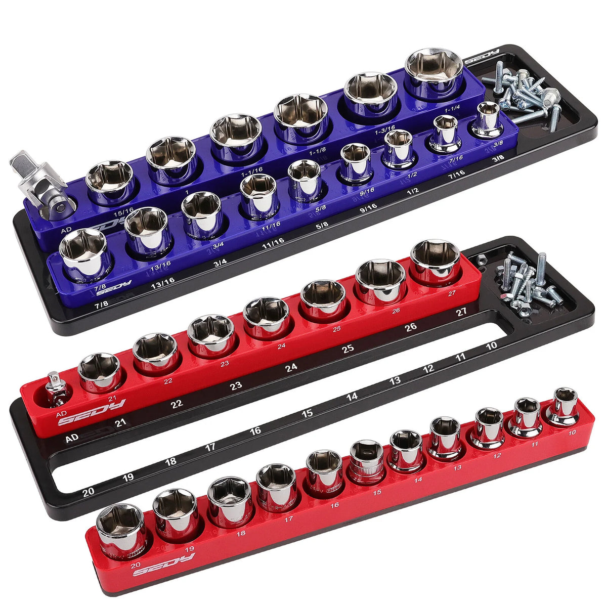 2Pc Magnetic Socket Organizer 1/2&quot; Drive Metric SAE Sockets Storage Holder 35 Slots - South East Clearance Centre