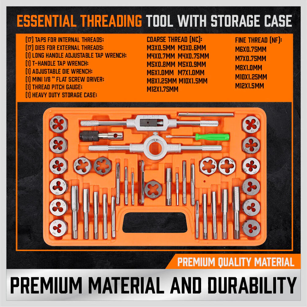 40 Piece Tap And Die Set Metric Szie Screw Screwdriver Thread Drill W/t Pitch Gauge - South East Clearance Centre