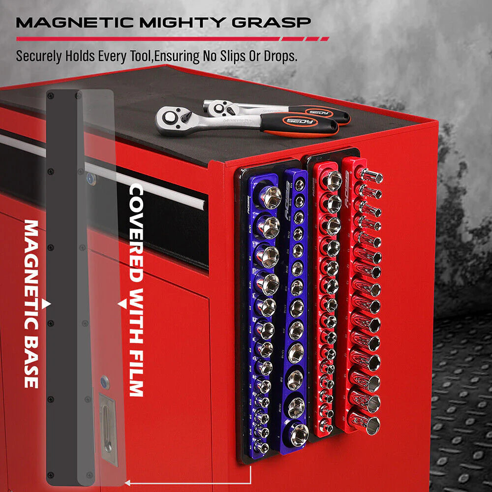 2Pc Magnetic Socket Organizer for 3/8" Drive - Detachable Metric & SAE Storage Holder - South East Clearance Centre