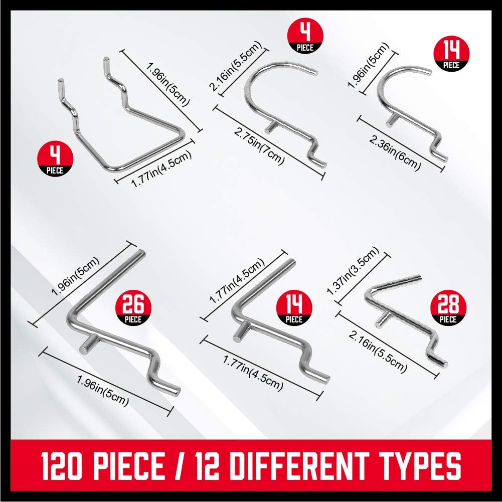 120 Piece Pegboard Hook Set, 12 different types of hooks - South East Clearance Centre