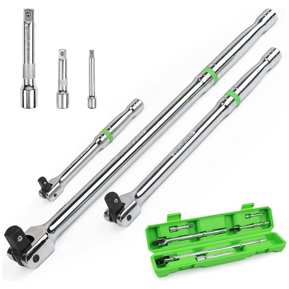 6 Piece Heavy Duty Breaker Bar Set,1/4&quot;, 3/8&quot; &amp; 1/2&quot; with 180° Rotatable Head