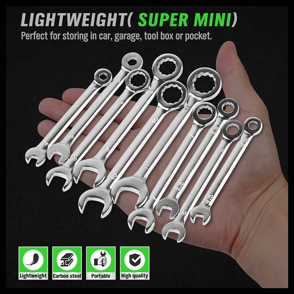 22 Piece Combination Mini Wrench Set (Metric & Imperial) 4-11mm & 5/32'' to 7/16''