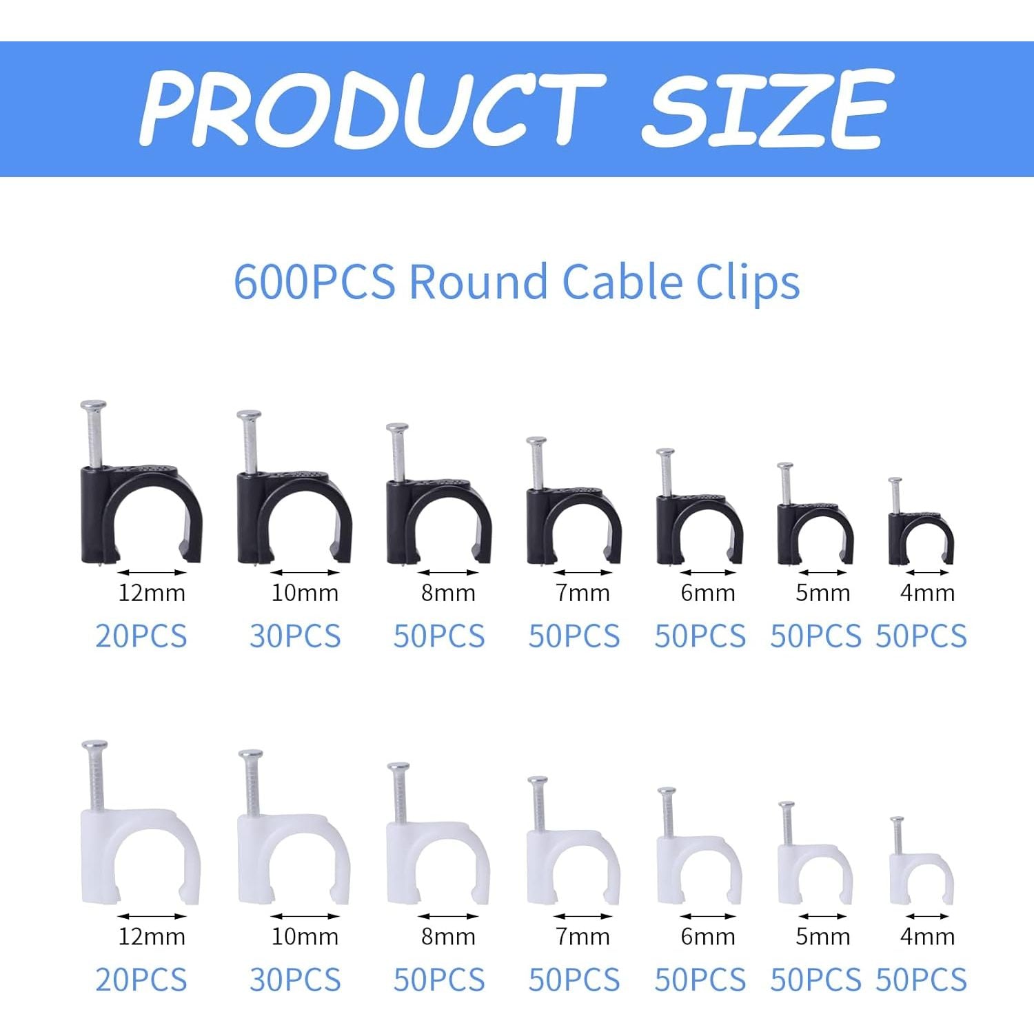 600 Piece Round Cable Clips Assortment Kit (4-12mm) - South East Clearance Centre