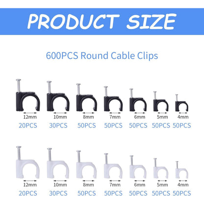 600 Piece Round Cable Clips Assortment Kit (4-12mm) - South East Clearance Centre