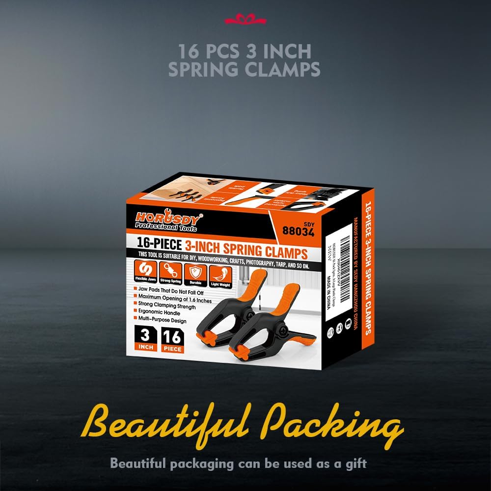 16 Pack Spring Clamps Heavy Duty, 3" with 1-5/8 Inch Jaw Opening