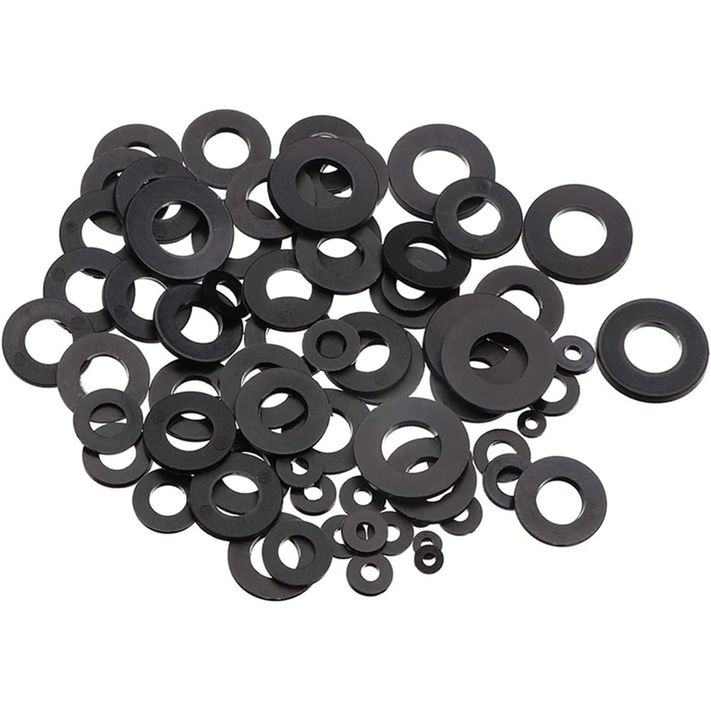 500 Piece Black Nylon Sealing Washer Flat Assortment Kit | 8 Sizes | M2 M2.5 M3 M4 M5 M6 M8 M10 - South East Clearance Centre