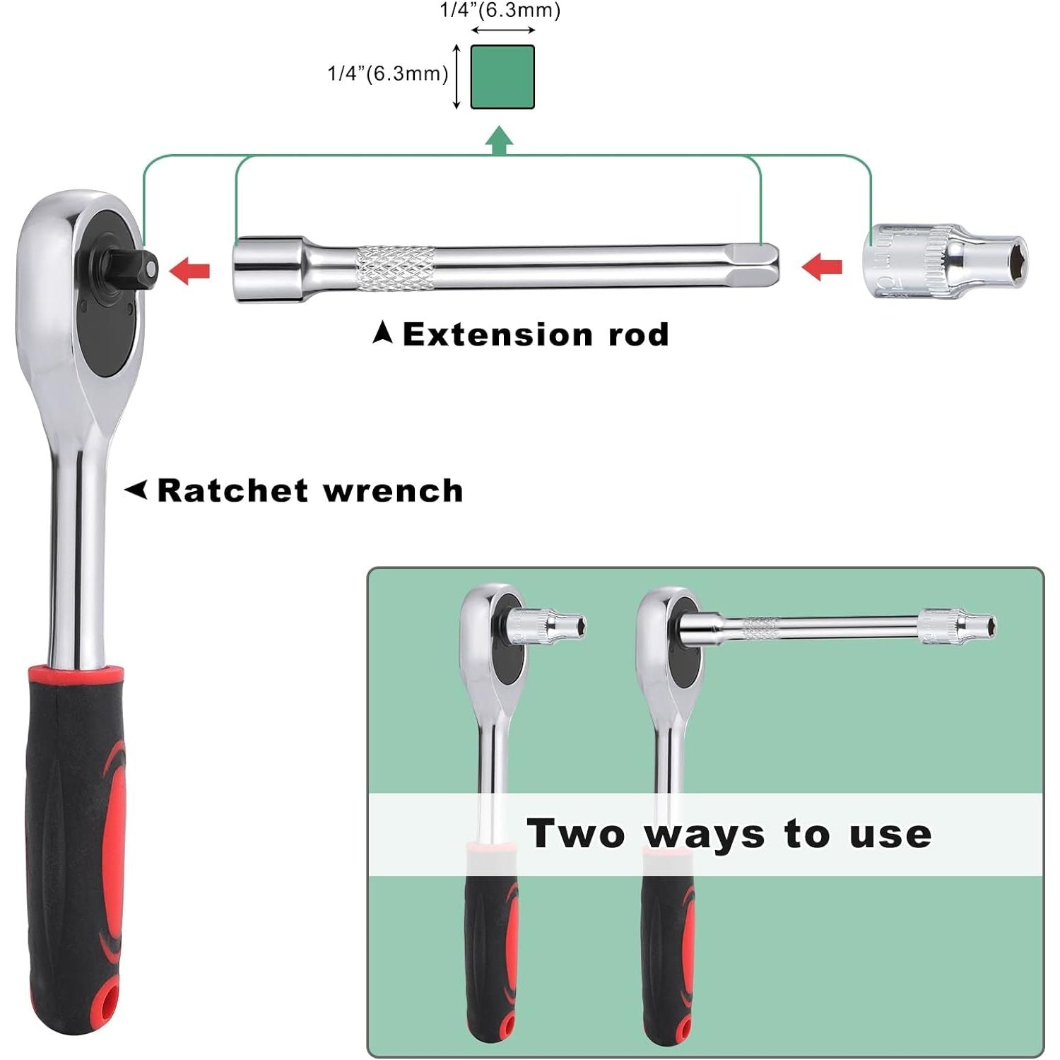 1/4" Drive Socket Set with Ratchet & Extension Bar | 10 Pieces (4-13mm) - South East Clearance Centre