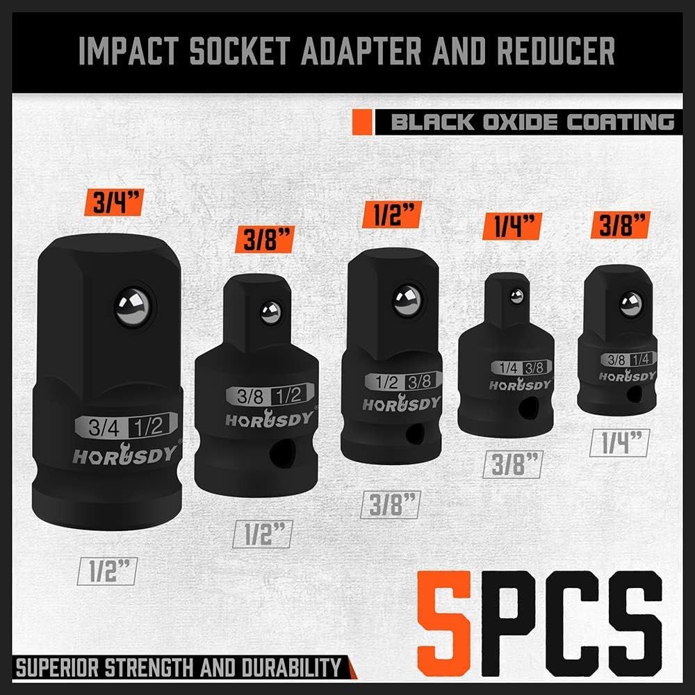 5 Piece Impact Socket Adapter and Reducer - South East Clearance Centre