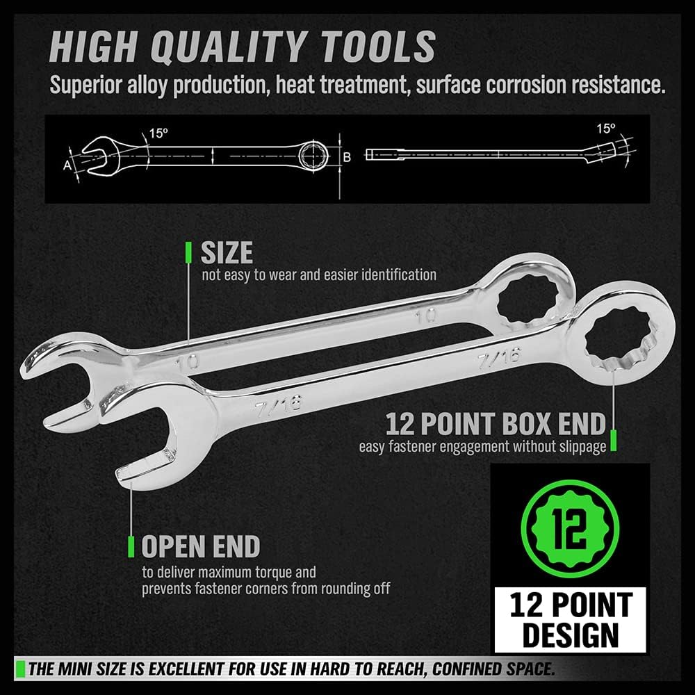 22 Piece Combination Mini Wrench Set (Metric & Imperial) 4-11mm & 5/32'' to 7/16''