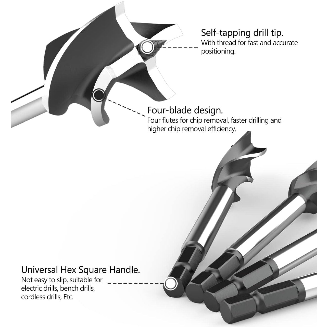 9PCS Wood Drill Bit, Drill Bit Sets with High-Carbon Steel Fast Cut Four Blade Design Reaming Drill Wood Auger for Wood, Accessories Rotary