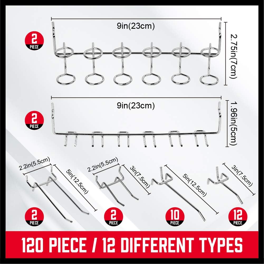 120 Piece Pegboard Hook Set, 12 different types of hooks - South East Clearance Centre