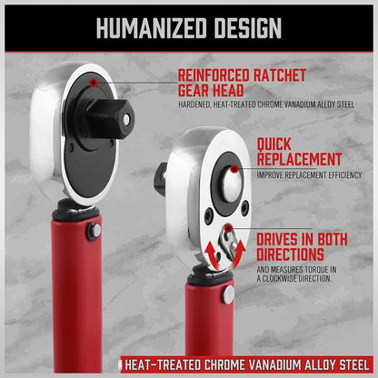 1/2-inch Drive Click Torque Wrench 1/2 Drive - Precision 10-150 ft.lb/13.6-203.5Nm Range, Ratcheting Head with Secure Locking Mechanism, Adapter & Extension