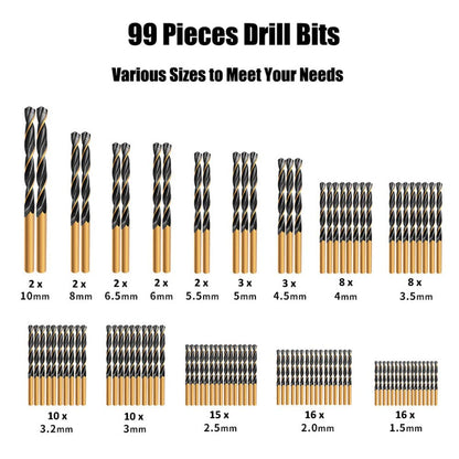 99 Piece Drill Bit Set HSS Speed Titanium Coated - South East Clearance Centre